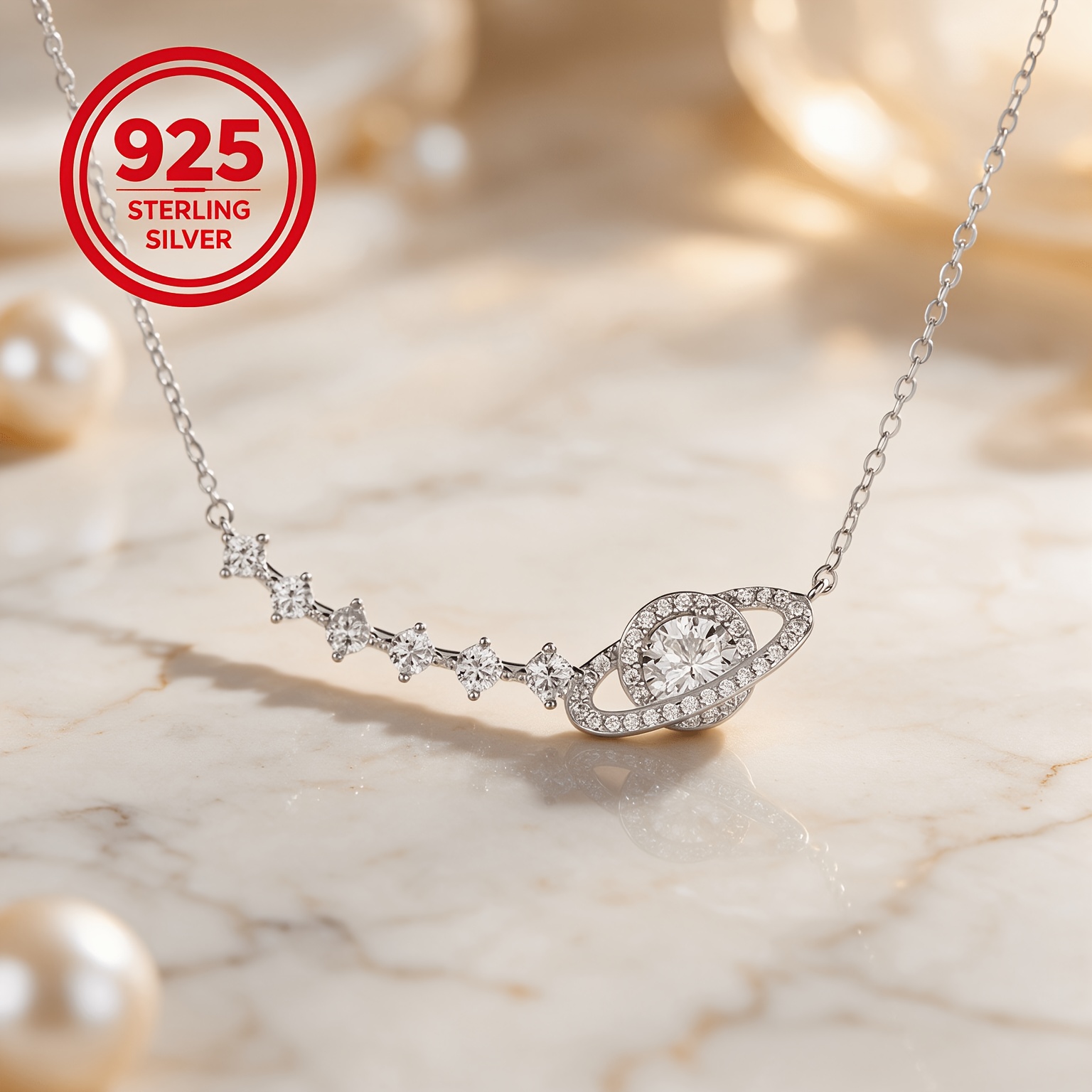 Women's 925 Silver Planet Pendant Chain Necklace